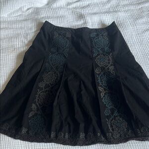 LOFT Black and Blue Patterned A-Line Skirt